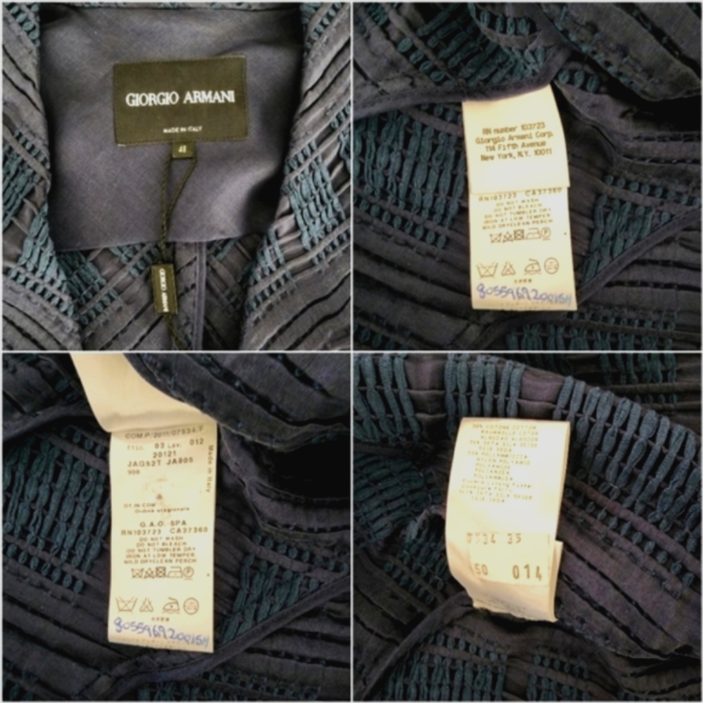 GIORGIO ARMANI Silk Blazer 48 12 Blue Single Breasted VINTAGE Woven Jacket - Picture 11 of 17